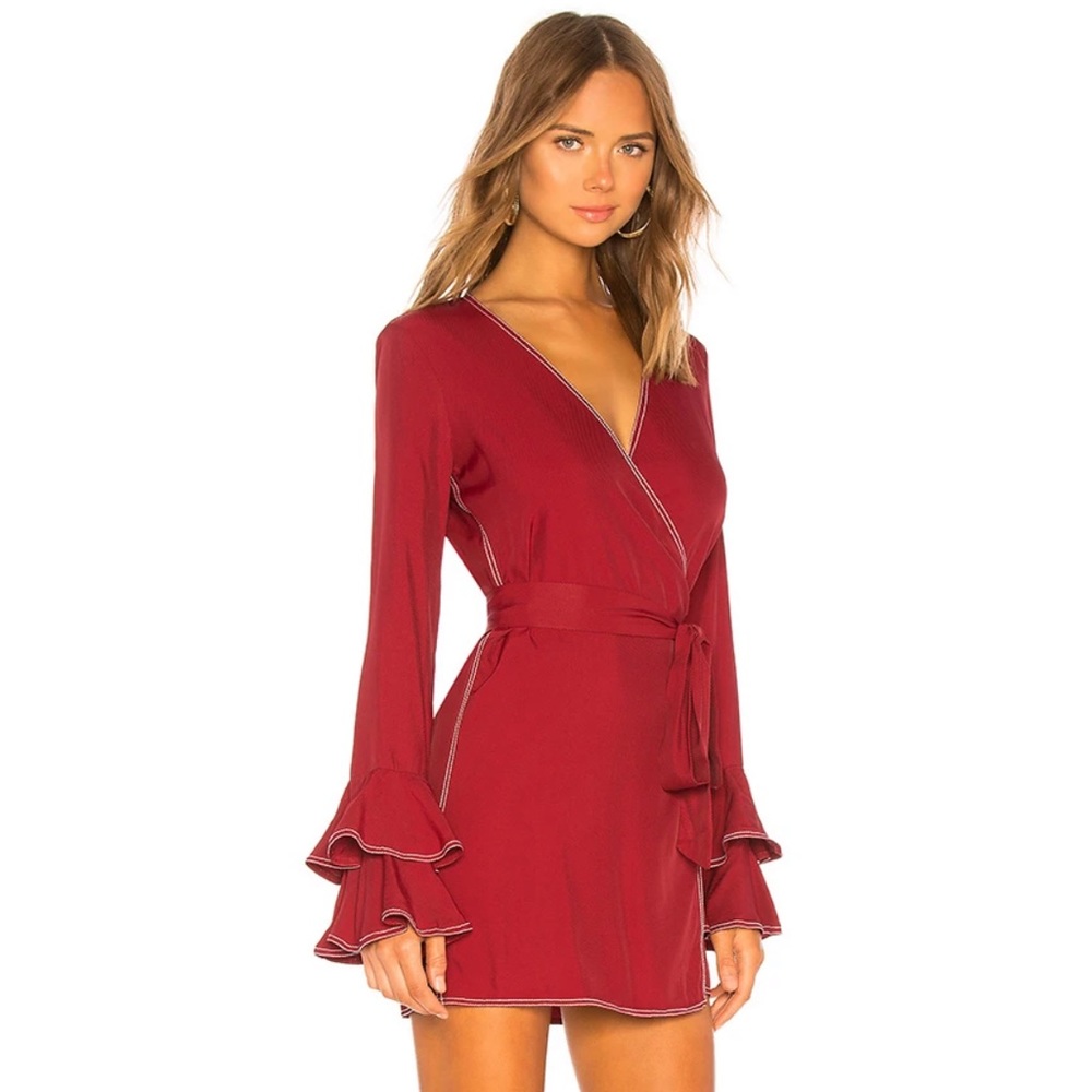 Tularosa Luna Long Sleeve Wrap Dress Burgundy XS